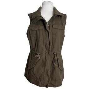 Sebby Womens Size Small Utility Cargo Vest Drawstring Waist 4 Snap Pockets Brown
